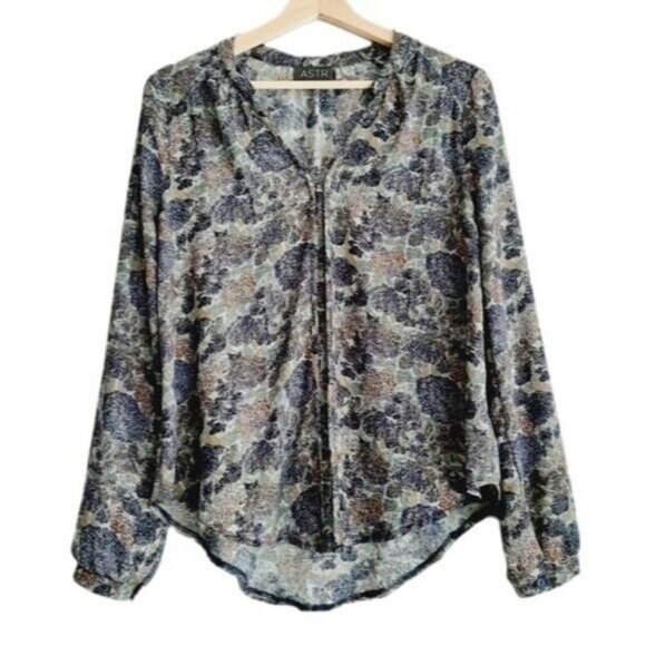 ASTR Flowy Sheer Hi-low Hem Floral Long Sleeve Top Sz S - Picture 1 of 8